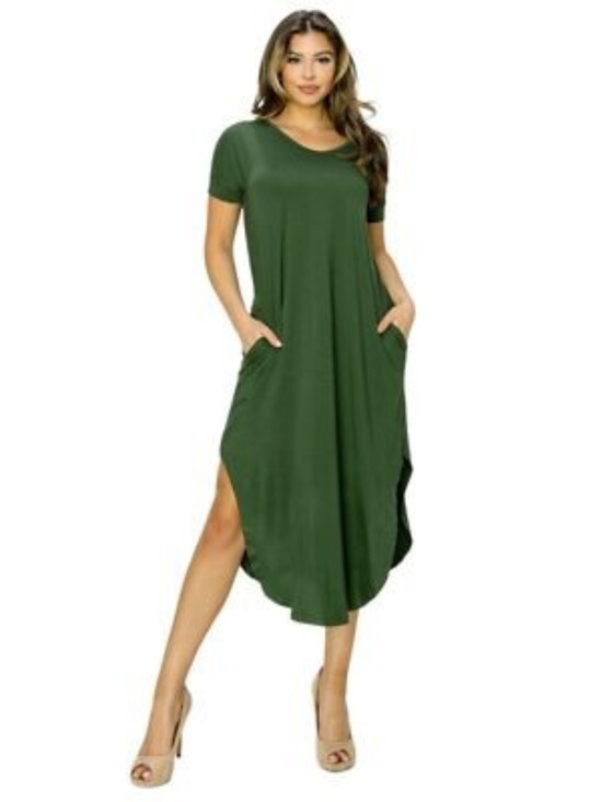 Yelete Dresses & Skirts - Yelete Black Short Sleeve Midi Dress with Pockets